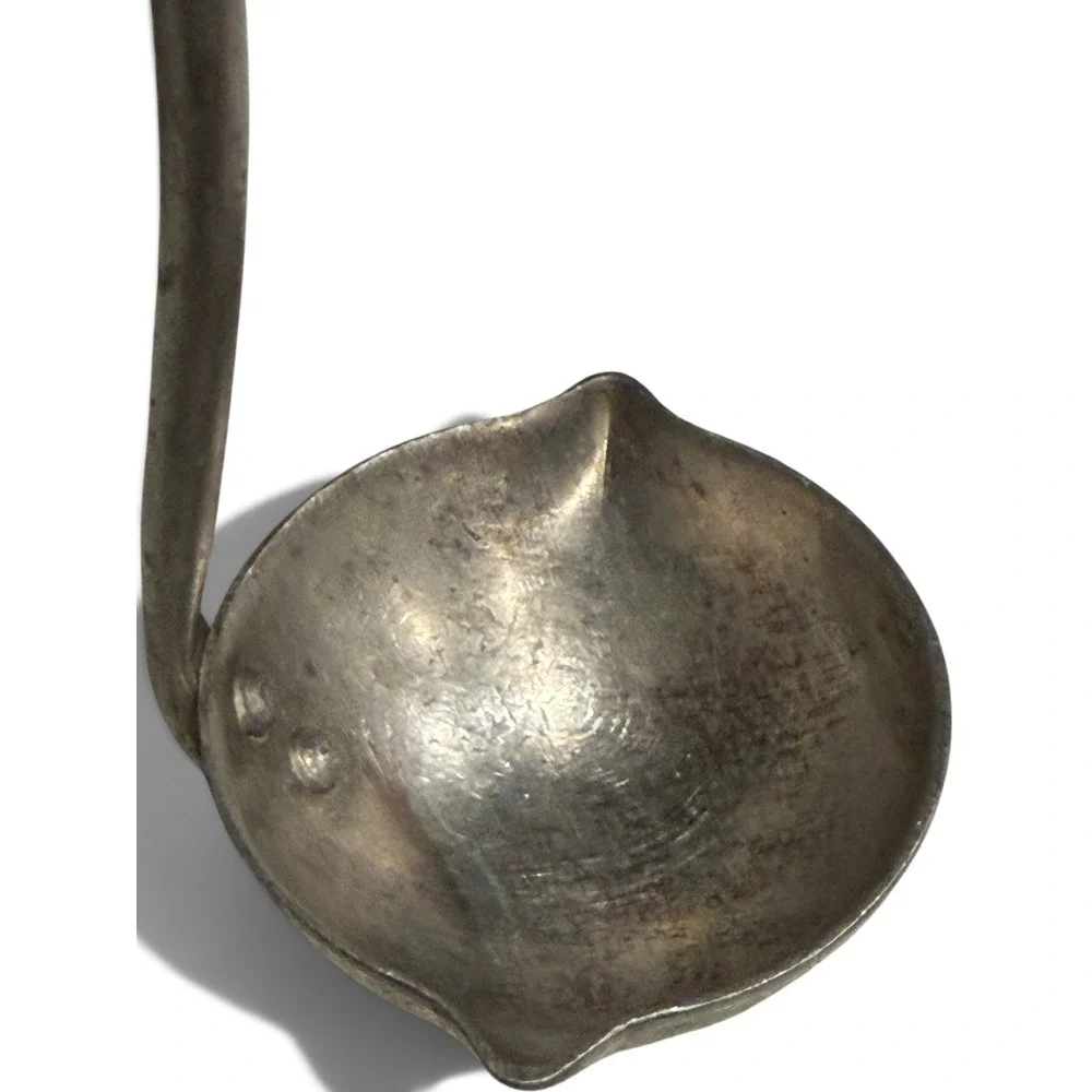 Antique Ladle Double Spout Riveted Bowl Turned Wood Handle Primitive Farmhouse